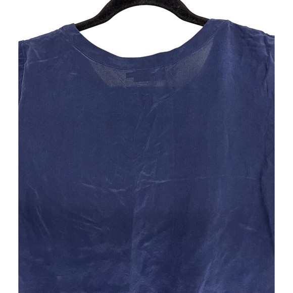 R | Label Navy Blue Short Sleeve Silk Top Women’s Size XS - Picture 4 of 10
